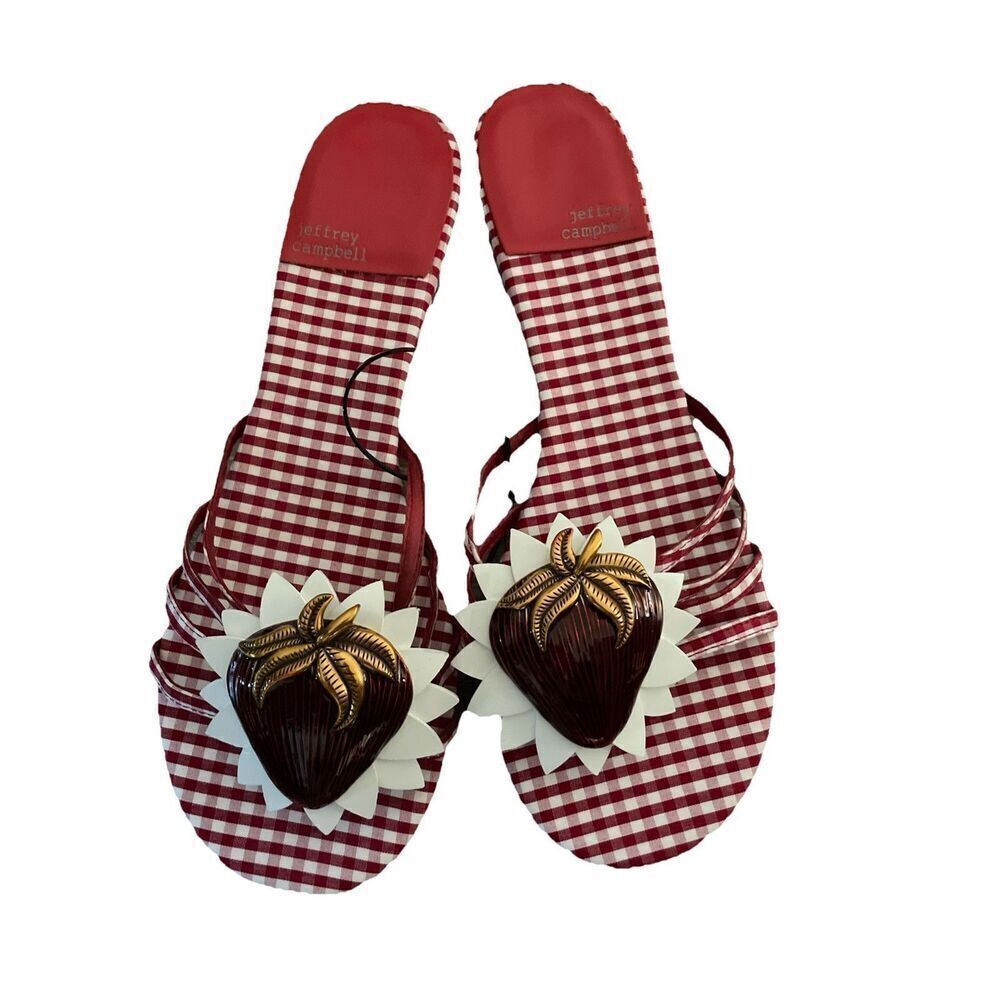 New Jeffrey Campbell Womens Abeegail Gingham Strawberry Slide Sandals Sz 10 - Picture 5 of 6